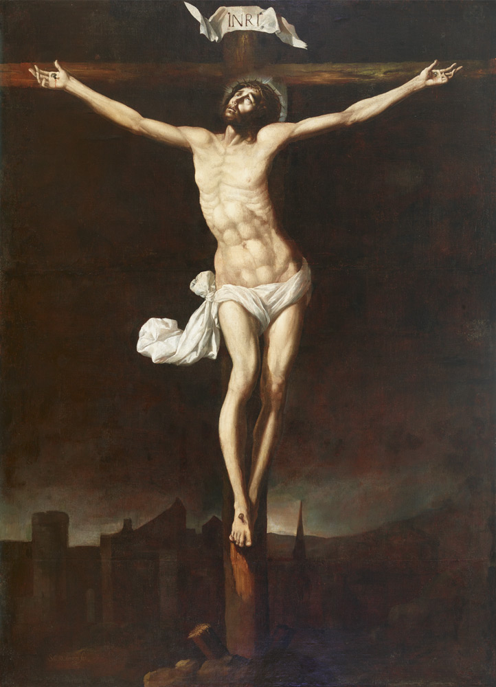 Sebastián de Arteaga, <em>Cristo en la cruz</em>, 245 x 190 cm, s/f, óleo sobre tela, México, Museo Nacional de Arte. Vista general bajo luz visible. Foto: Eumelia Hernández, 2019.