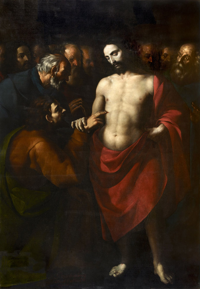 Sebastián de Arteaga, <em>La incredulidad de santo Tomás</em>, 223.5 x 156 cm, ca. 1646, óleo sobre tela, México, Museo Nacional de Arte. Vista general bajo luz visible. Foto: Eumelia Hernández, 2019.