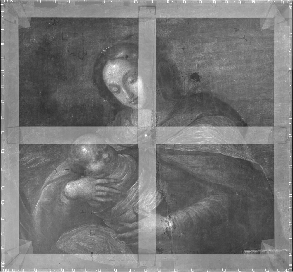 Sebastián de Arteaga, La Virgen y el Niño, 92.5 x 97.4 cm, ca. 1640, óleo sobre tela, México, Museo Nacional de Arte. Rayos X: Oscar de Lucio, 2019. Edición digital de imagen: Eumelia Hernández, 2020.