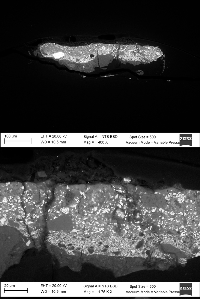 Muestra 2, imagen de electrones retrodispersados (MEB), 400 y 1750X