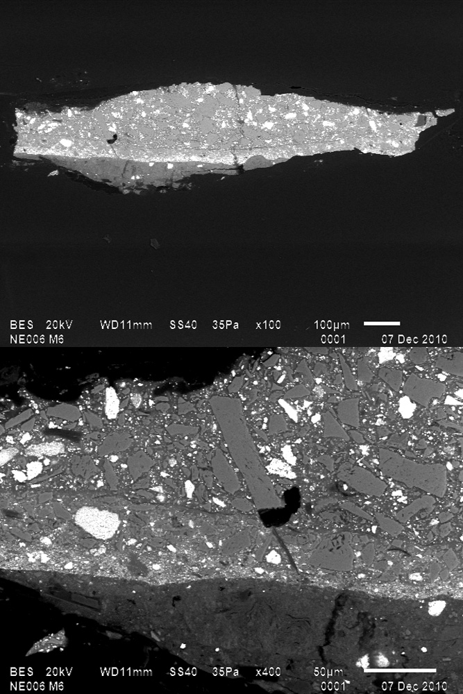 Muestra 6, imagen de electrones retrodispersados (MEB), 100 y 400X
