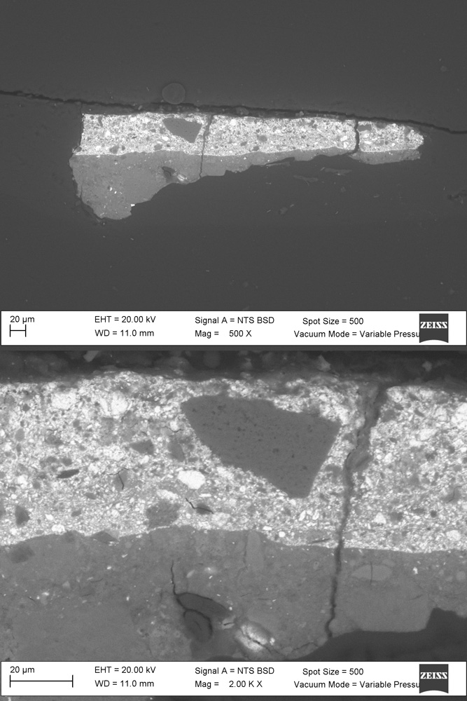 Muestra 9, imagen de electrones retrodispersados (MEB), 500 y 2000X